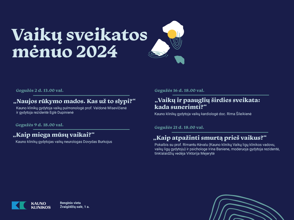 Vaikų sveikatos mėnuo 2024. Renginių ciklas Kauno klinikų Vaikų ligų klinikos 100 metų jubiliejui paminėti