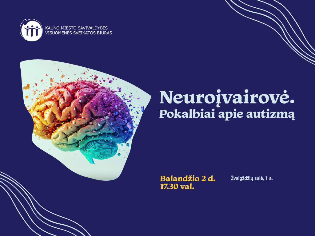 Balandžio 2 d. 17.30 val. Ąžuolyno bibliotekos Žvaigždžių salėje (Radastų g. 2, 1 a.) vyks Kauno miesto savivaldybės visuomenės sveikatos biuro ir Ąžuolyno bibliotekos renginys apie neuroįvairovę, jos iššūkius, o kartais ir privalumus.