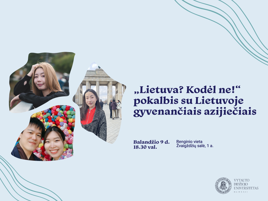 Lietuvių žavėjimasis Rytų Azija jau nieko nestebina. Esame girdėję įvairių istorijų – tiek sėkmės, tiek pamokančių. Tačiau kyla klausimas: kiek žinome pasakojimų iš kitos perspektyvos, pavyzdžiui, azijiečių, apsigyvenusių Lietuvoje?  Kviečiame visus į nuotaikingą pašnekesį su Lietuvoje gyvenančiais Hisašiu ir An Šigemacu, Han Yan ir Rio Kadžihara. Susitikimo metu bandysime išsiaiškinti, kas juos patraukė į Lietuvą ir kokius nuotykius jie patyrė adaptuodamiesi mūsų visuomenėje. Dalyvius kalbins VDU studentų klubo „Hashi“ narė Akvilė Vasiliauskaitė. Tačiau ir lankytojus kviečiame ne tik būti pasyviais klausytojais, bet ir užduoti klausimų – pašnekovai tikrai neblogai kalba lietuviškai! 