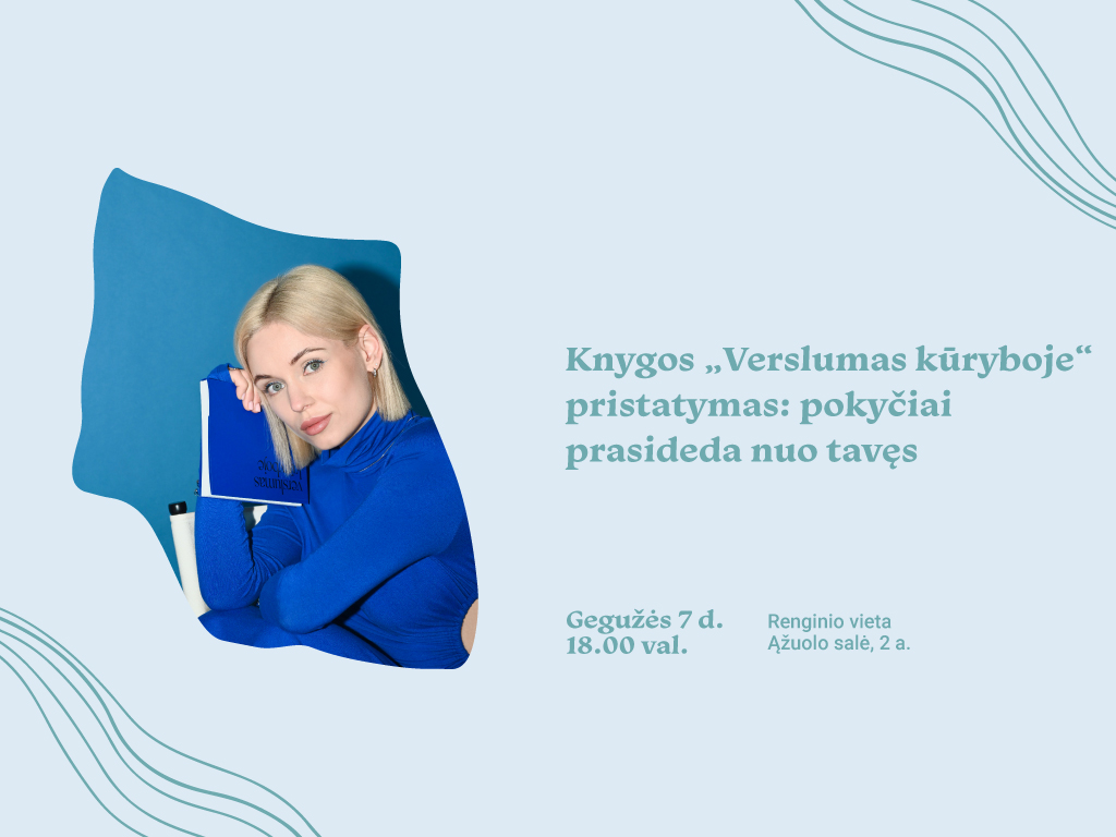 Kiekviena diena – šansas pradėti iš naujo. Ne nuo kito pirmadienio. Ne nuo sausio 1-osios. Nuo dabar. Šis knygos „Verslumas kūryboje“ pristatymas nebus tradicinis vakaras su trumpu pasakojimu apie autorę. Tai – dirbtuvių principu paremtas susitikimas, kuriame: ● kalbėsime apie tai, kodėl taip dažnai atidėliojame tikslus; ● atliksime refleksines užduotis iš knygos 8 skyriaus; ● sąžiningai įsivertinsime šiandienos situaciją; ● sukursime asmeninį veiksmų planą pokyčiams. Tai bus tarsi pradžios mygtukas tikslų įgyvendinimo kelyje – be pagražinimų, perfekcionizmo, bet su švelnia, žmogiška jėga. Kartu su autore Valerija Fic-Brase kviesime pažvelgti į save be filtrų, pripažinti atidėliojimus bei pasiteisinimus ir realiai planuoti pirmuosius veiksmus svajonių link. Jei dažnai kartojate „neturiu laiko“, „dar ne dabar“, „nėra galimybių“ – šis vakaras skirtas jums. Kada: gegužės 7 d. 18.00 val. Kur: Ąžuolyno bibliotekos Ąžuolo salė (Radastų g. 2, 2 a.) Svarbu: prašome atsinešti rašiklį. Lauksime jūsų atvykstant! Renginio metu bus fotografuojama ir / ar filmuojama, todėl jūs galite būti matomi renginio nuotraukose ar vaizdo įrašuose, kurie gali būti paskelbti įvairiose medijos priemonėse.