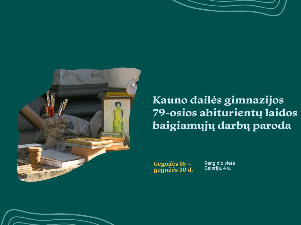 Nuo gegužės 16 d. Ąžuolyno bibliotekos Galerijoje (Radastų g. 2, 4 a.) bus eksponuojama Kauno dailės gimnazijos abiturientų baigiamųjų darbų paroda.